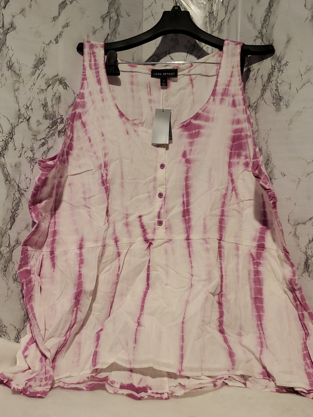 Lane Bryant Pink Tie-Dye Sleeveless Button-Front Tank Top